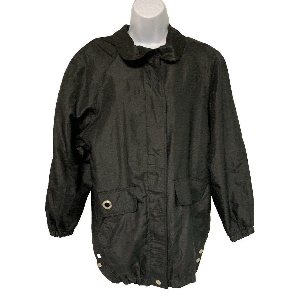 Vintage Black Windbreaker Rain Jacket Coat Pockets Snaps Karizma Women's Size S